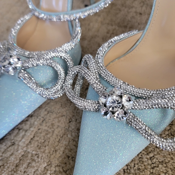 MACH & MACH Glitter Double Crystal Bow Pointed Toe Pump in Baby Blue, Size 40 - Picture 6 of 13